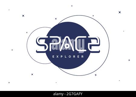 Space explorer logo concept. Galaxy exploring company logotype template. Universe trip brand symbol. Star tourism futuristic design element. Cosmic travel icon vector eps illustration Stock Vector