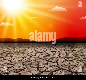Hot sun. Heat wave. Drought in nature. Global warming and climate change concept Stock Vector