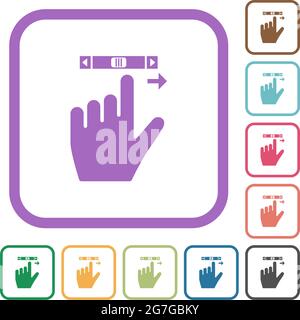 left handed scroll right gesture simple icons in color rounded square frames on white background Stock Vector