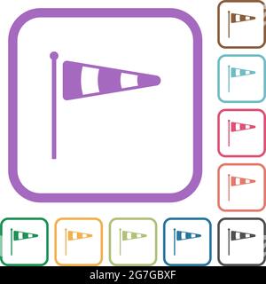 Windsock indicator solid simple icons in color rounded square frames on white background Stock Vector