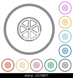 Lemon slice outline flat color icons in round outlines on white background Stock Vector