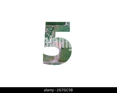 Number 5 of the alphabet made with green tiles isolated on a white background Stock Photo