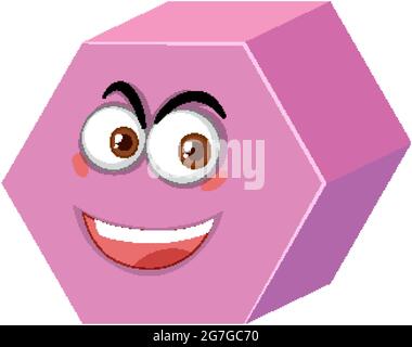 Hexagonal prism cartoon character with face expression on white background illustration Stock Vector