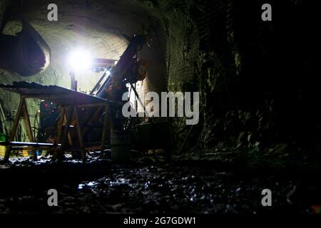Drill Rig in Underground Mine Stock Photo