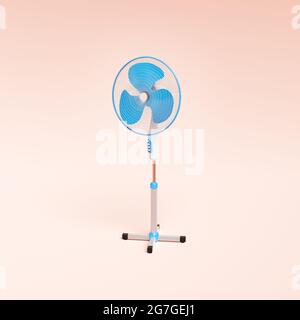 blue standing fan on minimalist background. 3d render Stock Photo