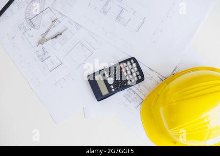 Workplace items of architect or engineering tools for project. Stock Photo