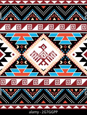 Aztec Triabl geometric seamless vector pattern with bird and traingles - Peruvian rug or carpet style, 8x10 format, Southwestern decor Stock Vector