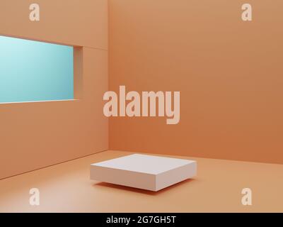 Pink background.  white and Brown podium minimalist mockup the scene stand platform  for cosmetic or another product, 3d rendering Stock Photo