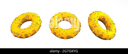 3drendering yellow donut cheeze on white background Stock Photo