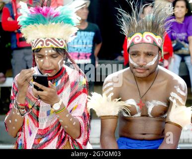 Portrait of Papuan People from Indonesia Stock Photo