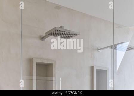 Modern shower stall in a bright bathroom Stock Photo