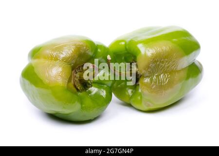 Rotten green bell pepper isolated on white background Stock Photo