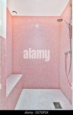 Modern shower stall in a bright bathroom Stock Photo