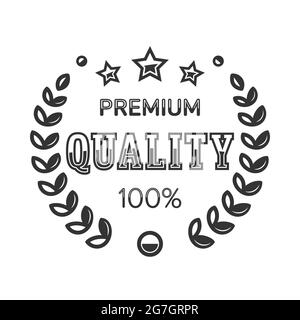 Premium quality label with a laurel wreath. Vector illustration eps 10. Premium quality logo Stock Vector