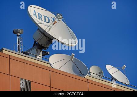satellite dishes on the roof of the ARD Capital Studio, Berlin Mitte , Germany, Berlin Stock Photo