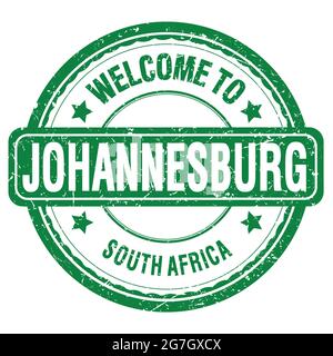 WELCOME TO JOHANNESBURG - SOUTH AFRICA, words written on green grungy stamp Stock Photo