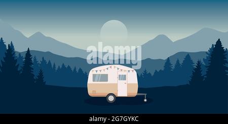 wanderlust camping adventure in the wilderness with camper Stock Vector