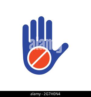 Forbidden sign with stop hand glyph icon. No entry prohibition. Do not ...