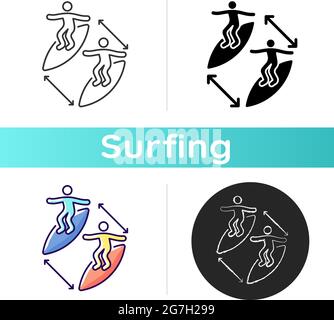 Keeping distance between surfers icon Stock Vector