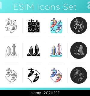 Surface water sport icons set Stock Vector