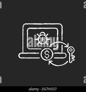 Ransomware chalk white icon on dark background Stock Vector