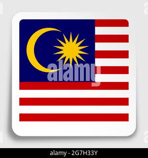 malaysia flag icon on paper square sticker with shadow. Button for mobile application or web. Vector Stock Vector