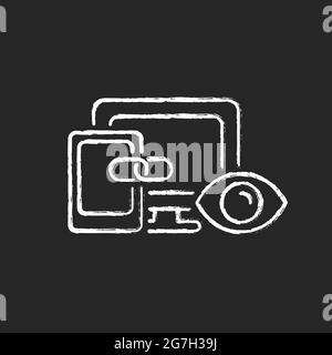Cross-device tracking chalk white icon on dark background Stock Vector