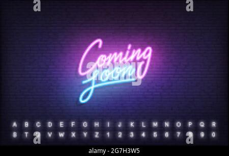 Coming Soon neon template. Glowing neon lettering Coming Soon sign Stock Vector