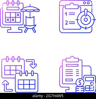 Remote work trackers gradient linear vector icons set Stock Vector