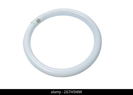 circle fluorescent electric lamp arranging on white background Stock Photo