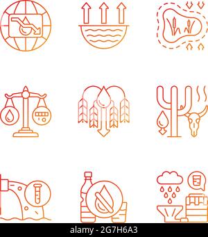 Water resources lacking gradient linear vector icons set Stock Vector