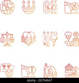 Global water crisis gradient linear vector icons set Stock Vector