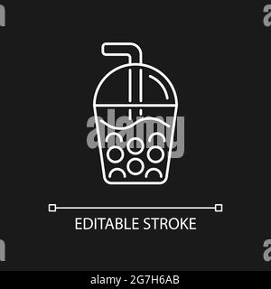 Bubble tea white linear icon for dark theme. Stock Vector
