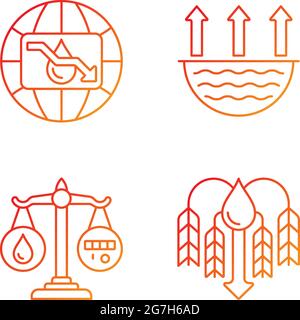 Suffering from water shortage gradient linear vector icons set Stock Vector