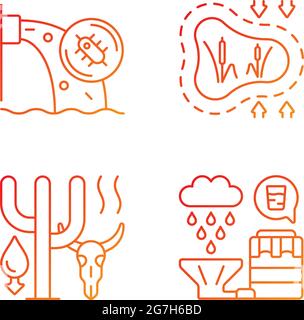 Worldwide rising water demand gradient linear vector icons set Stock Vector