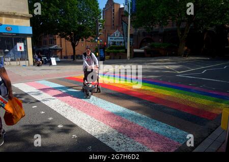 Rainbow pedestrian crossing, in recognition of Pride, Bristol Stock Photo