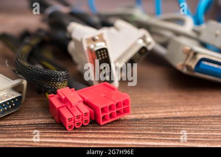 Connector and cable for connecting and supplying power to the motherboard of a personal computer Stock Photo