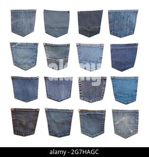 Back jeans pocket collection isolated on white background Stock Photo