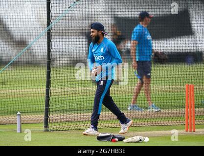 England's Adil Rashid during the nets session at Trent Bridge, Nottingham. Picture date: Wednesday July 14, 2021. Stock Photo