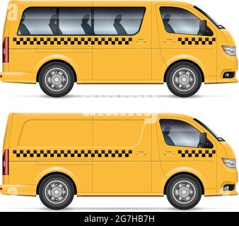 Taxi minivans vector illustration view from side. All elements in the groups on separate layers for easy editing and recolor Stock Vector