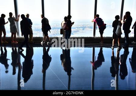 tourist at one world observatory,world trade centre,manhattan,new york,usa Stock Photo