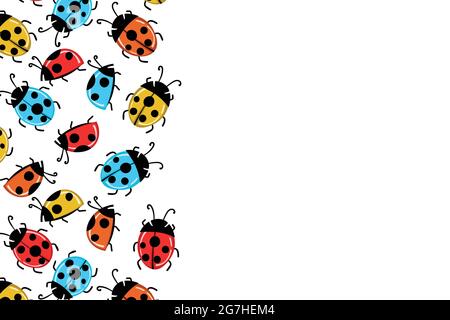 Cartoon cute colorful ladybird mascot. Ladybags with an empty table. Vector character. Insect icon. Holiday template design for invitation, cards Stock Vector