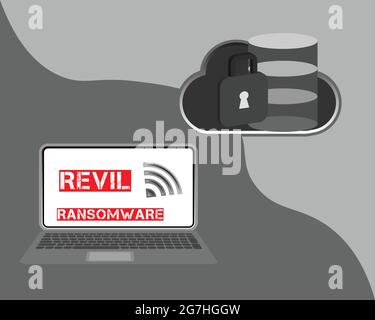 Revil is a type of ransomware that using as a services in attacking unsuspected victim. Cyber security concept. Stock Vector