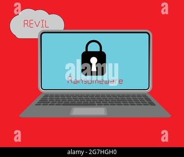 Revil is a type of ransomware that using as a services in attacking unsuspected victim. Cyber security concept. Stock Vector