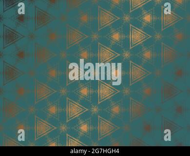 Geometric abstract teal metallic gold sheen textured kaleidoscopic hexagonal pattern. Symmetrical luxury ornament for digital paper, wallpaper background, packaging design. Vector illustration. Stock Vector