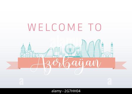 Skyline of Azerbaijan with prominent buildings- Welcome to Azerbaijan Stock Vector