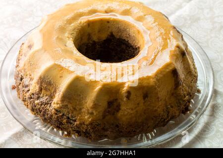 Chocoflan cake with caramel topping - mexican chocolate cheesecake dessert Stock Photo