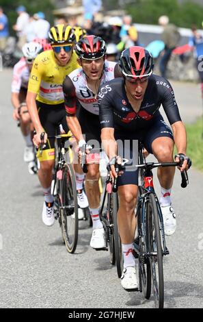 Ecuadorian Richard Carapaz of Ineos Grenadiers pictured in action during stage 17 of the 108th edition of the Tour de France cycling race, from Muret Stock Photo