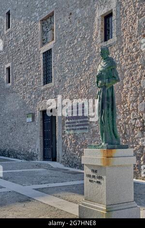 Sculpture of Fray Luis de León made in bronze by the sculptor Javier Barrios and Provincial Historical Archive. Cuenca, Castilla la Mancha, Spain Stock Photo