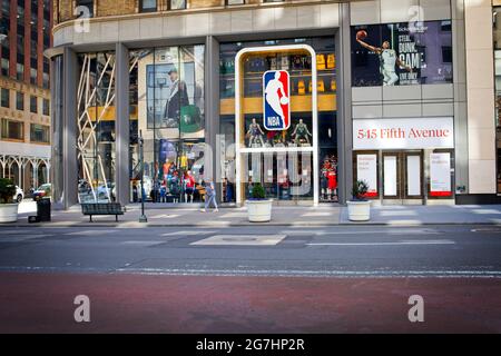 New York, NY, USA - July 14, 2021: National Basketball Association (NBA) store entrance on Fifth Avenue Stock Photo